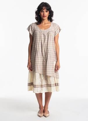 Rochie midi mâneci scurte mâneci scurte bej RHUM RAISIN femeie