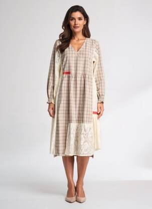 Rochie midi mâneci lungi mâneci lungi bej RHUM RAISIN femeie