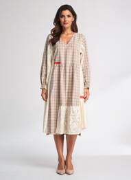 Rochie midi mâneci lungi mâneci lungi bej RHUM RAISIN femeie