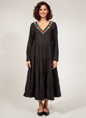 Rochie midi mâneci lungi mâneci lungi negru RHUM RAISIN femeie