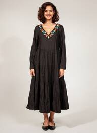 Rochie midi mâneci lungi mâneci lungi negru RHUM RAISIN femeie