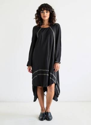 Rochie midi imprimeu fantezie mâneci lungi negru RHUM RAISIN femeie
