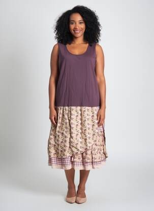 Rochie midi imprimeu fantezie fără mâneci violet RHUM RAISIN femeie