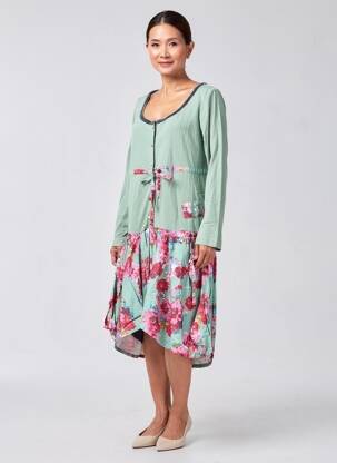 Rochie midi imprimeu fantezie mâneci lungi verde RHUM RAISIN femeie