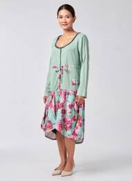 Rochie midi imprimeu fantezie mâneci lungi verde RHUM RAISIN femeie