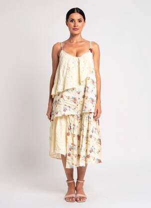 Rochie midi imprimeu floral bretele subțiri bej RHUM RAISIN femeie
