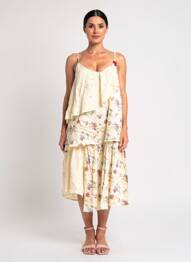 Rochie midi imprimeu floral bretele subțiri bej RHUM RAISIN femeie