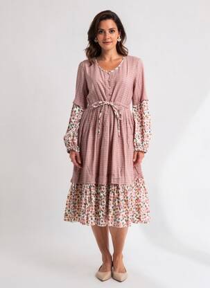 Rochie midi mâneci lungi mâneci lungi roz RHUM RAISIN femeie