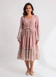 Rochie midi mâneci lungi mâneci lungi roz RHUM RAISIN femeie