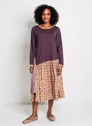 Rochie midi imprimeu fantezie mâneci lungi violet RHUM RAISIN femeie