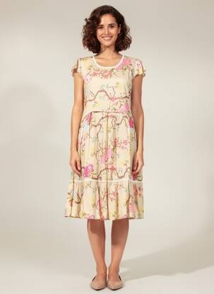 Rochie midi imprimeu floral mâneci scurte bej RHUM RAISIN femeie