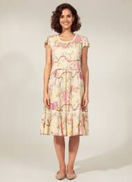 Rochie midi imprimeu floral mâneci scurte bej RHUM RAISIN femeie