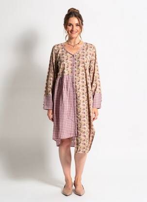 Rochie midi imprimeu floral mâneci lungi roz RHUM RAISIN femeie