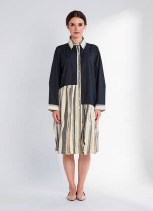 Rochie midi țesătură crep mâneci lungi albastru RHUM RAISIN femeie