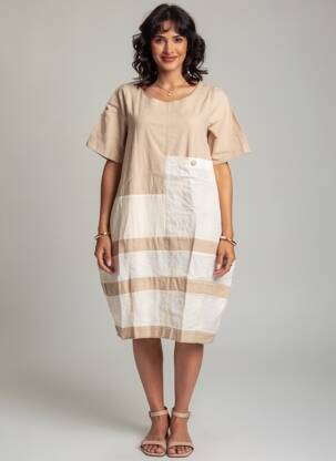 Rochie midi mâneci scurte mâneci scurte bej RHUM RAISIN femeie