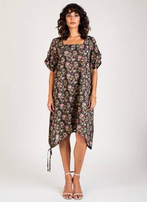 Rochie midi imprimeu fantezie mâneci scurte negru RHUM RAISIN femeie