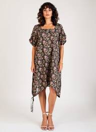 Rochie midi imprimeu fantezie mâneci scurte negru RHUM RAISIN femeie
