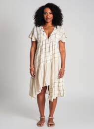 Rochie midi mâneci scurte mâneci scurte bej RHUM RAISIN femeie
