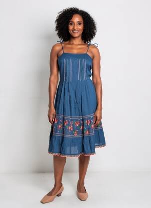 Rochie midi căptușeală bretele subțiri albastru RHUM RAISIN femeie