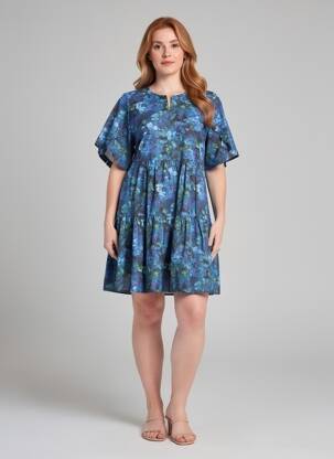 Rochie midi imprimeu floral mâneci scurte albastru RHUM RAISIN femeie