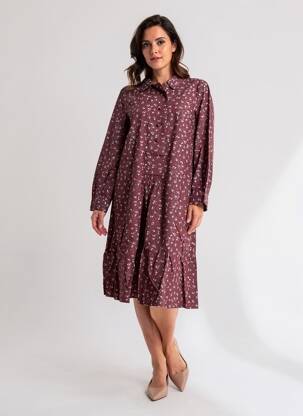 Rochie midi imprimeu floral mâneci lungi roșu RHUM RAISIN femeie