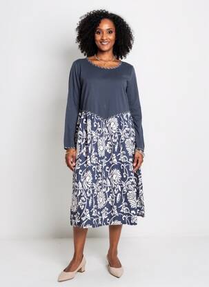 Rochie midi imprimeu floral mâneci lungi albastru RHUM RAISIN femeie