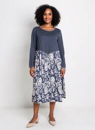 Rochie midi imprimeu floral mâneci lungi albastru RHUM RAISIN femeie