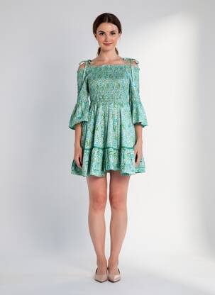 Rochie scurtă mâneci 3/4 mâneci 3/4 verde RHUM RAISIN femeie