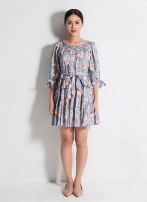 Rochie scurtă mâneci 3/4 mâneci 3/4 albastru RHUM RAISIN femeie