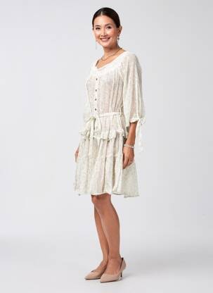 Rochie midi imprimeu floral mâneci lungi verde RHUM RAISIN femeie