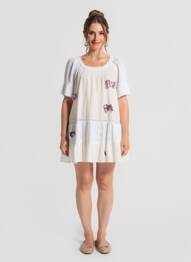 Rochie scurtă croială evazată mâneci scurte alb RHUM RAISIN femeie
