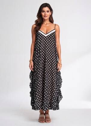 Rochie lungă mâneci cu bretele ajustabile bretele subțiri negru RHUM RAISIN femeie