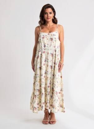 Rochie lungă țesătură poplin bretele subțiri bej RHUM RAISIN femeie