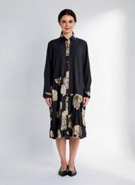 Rochie midi imprimeu fantezie mâneci lungi negru RHUM RAISIN femeie