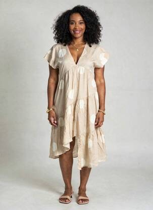 Rochie midi mâneci scurte mâneci scurte bej RHUM RAISIN femeie