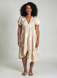 Rochie midi mâneci scurte mâneci scurte bej RHUM RAISIN femeie