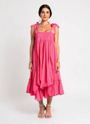 Rochie midi căptușeală bretele subțiri roz RHUM RAISIN femeie