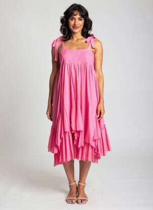 Rochie midi căptușeală bretele subțiri roz RHUM RAISIN femeie