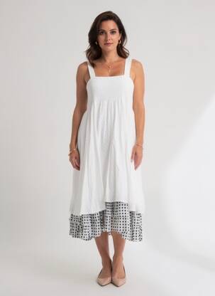 Rochie midi căptușeală bretele subțiri alb RHUM RAISIN femeie