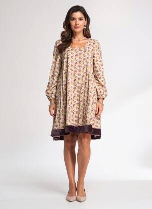 Rochie scurtă croială evazată mâneci lungi violet RHUM RAISIN femeie