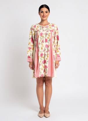 Rochie scurtă croială evazată mâneci lungi bej RHUM RAISIN femeie