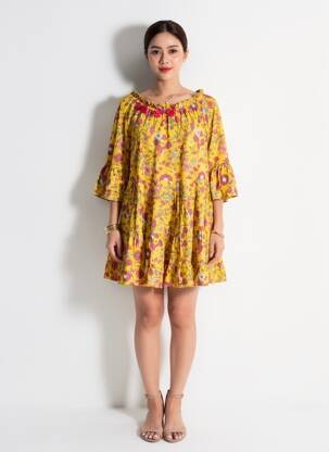 Rochie scurtă mâneci 3/4 mâneci 3/4 galben RHUM RAISIN femeie