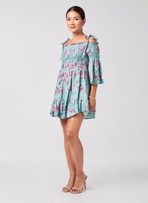 Rochie scurtă mâneci 3/4 mâneci 3/4 albastru RHUM RAISIN femeie