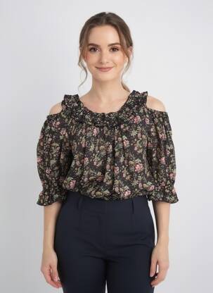 Bluză țesătură poplin mâneci 3/4 negru RHUM RAISIN femeie