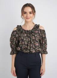 Bluză imprimeu floral mâneci 3/4 negru RHUM RAISIN femeie