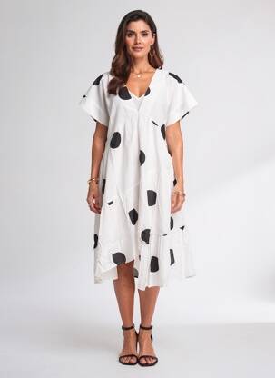 Rochie midi mâneci scurte mâneci scurte bej RHUM RAISIN femeie
