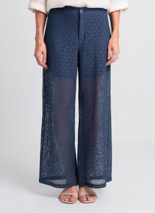 Pantalon larg închidere cu fermoar sub clapetă cu nasturi mărime normală albastru CREAM femeie