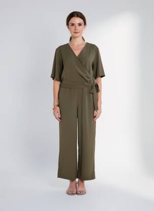 Salopetă-pantalon țesătură crep mâneci scurte verde CREAM femeie