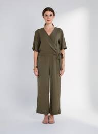 Salopetă-pantalon țesătură crep mâneci scurte verde CREAM femeie