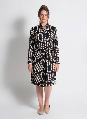 Rochie midi imprimeu fantezie mâneci lungi negru K-DESIGN femeie